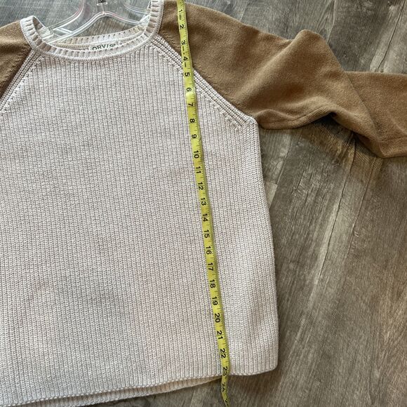 Orvis Sweater Elbow Patches Beige with Brown Arms Women’s Medium Cotton Knit - Picture 11 of 12